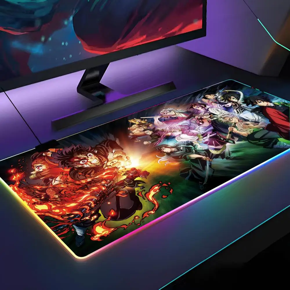 

D-Demon S-Slayeres Anime Mouse Pad RGB Backlit Mouse Pad Laptop Mouse Pad Laptop Gamer Computer Desk Gaming Accessories