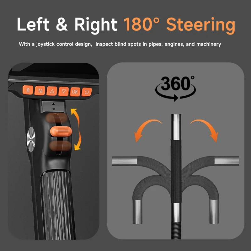 2-Way Articulating Endoscope 360° 180° Joystick Steering Rotation Camera 4.3’’ Screen Car Inspection Borescope Battery Optional