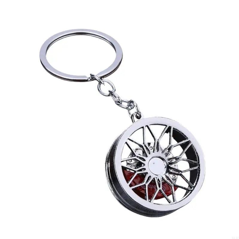 91AF Rotating Brake Disc Ring with 3D Car Wheel Accessory for Keys