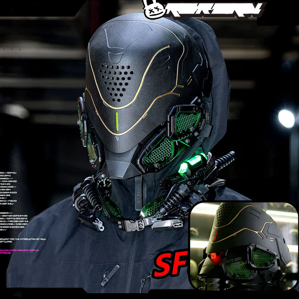 

Cyberpunk LED Mask Adjustable Tech Cosplay Prop Glowing Sci-Fi Helmet for Festival Cosplay & Rave Party Futuristic Light-Up Mask