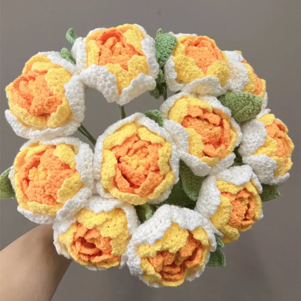 

Handmade Crochet Peony Finished ​​Knitting Flower Artificial Flowers Braided Fake Flower Crochet Bouquet Home Decor Teacher Gift