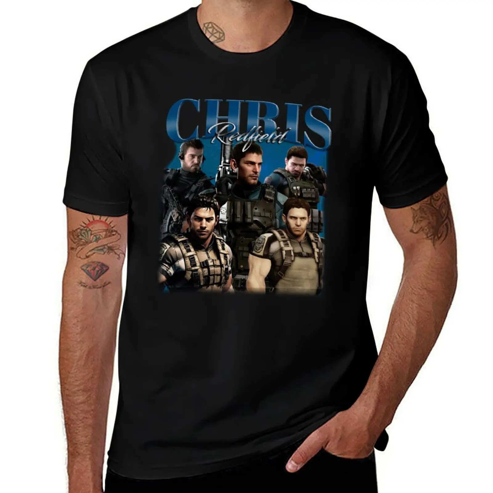 

Chris Redfield blue,snake eater bootleg T-Shirt Plus Size Outdoor Casual Top