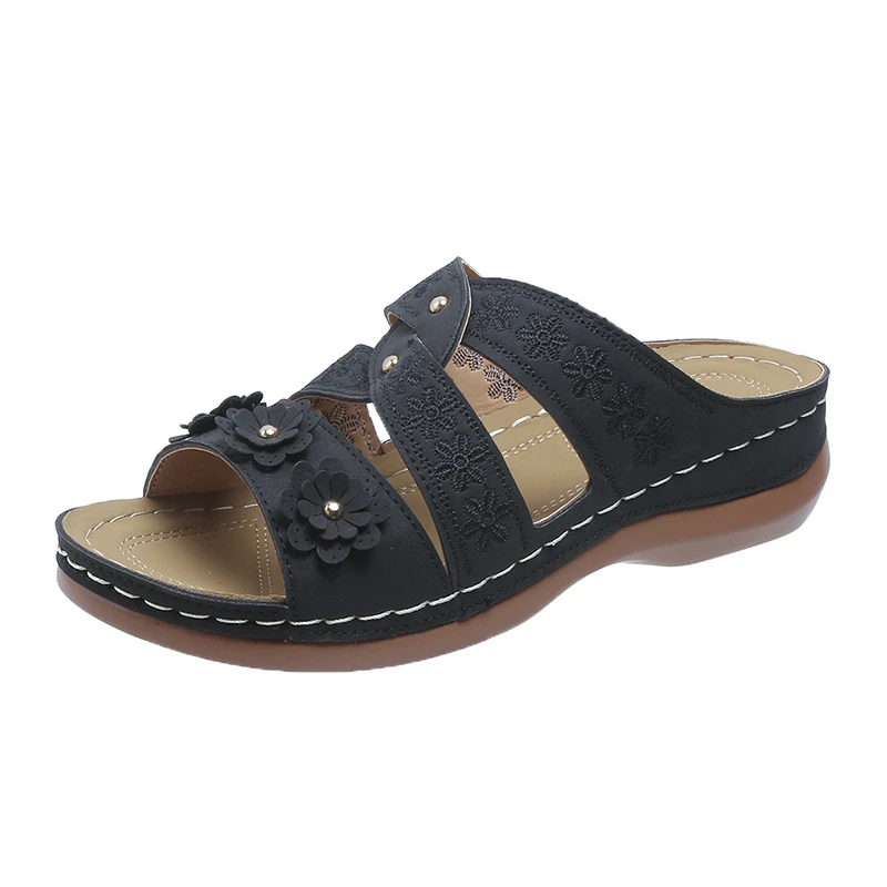2026 Sommer Damen Keilsandalen Premium Orthopädische Offene Zehen Sandalen Vintage Rutschfeste Leder Casual Damen Plateau Retro Schuhe