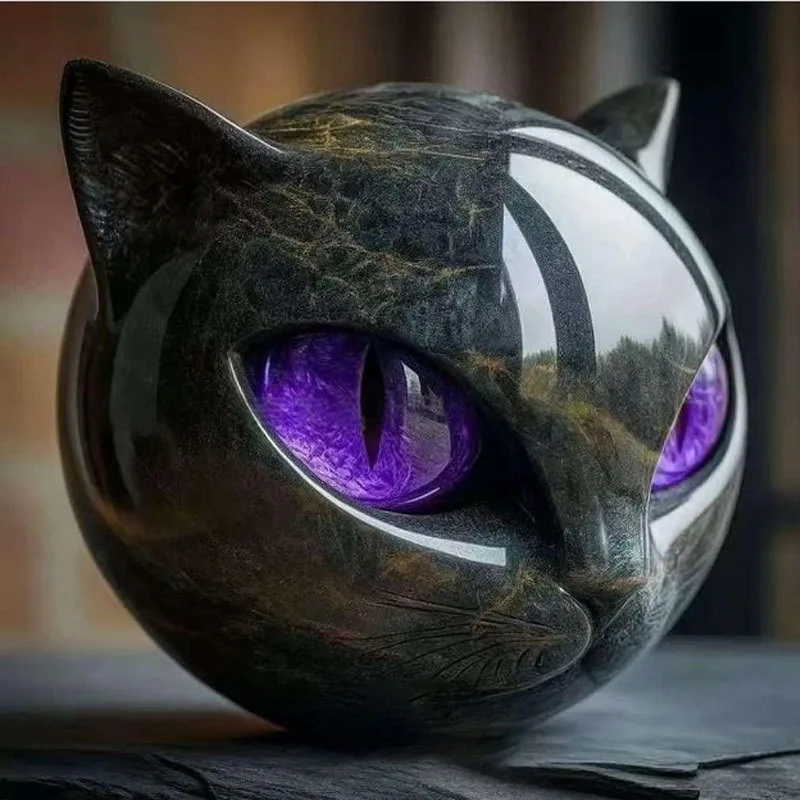 1Pcs Purple Luxurious Black Cat Stone Resin Sculpture, as Detailed and Durable as a Hand-Painted One, for Home/Office Decoration, Elegant Volcanic Rock Effect Statue, Perfect Gift for Cat Lovers, Birthday Present, Features Complex Marble-Patterned Eyes and Sharp Ears, No Electricity Required
