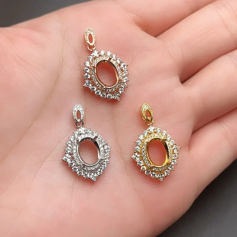 High Quality 925 Silver Pendant Setting 7mm*9mm Oval Gemstone Necklace Pendant with Thick Gold Plating