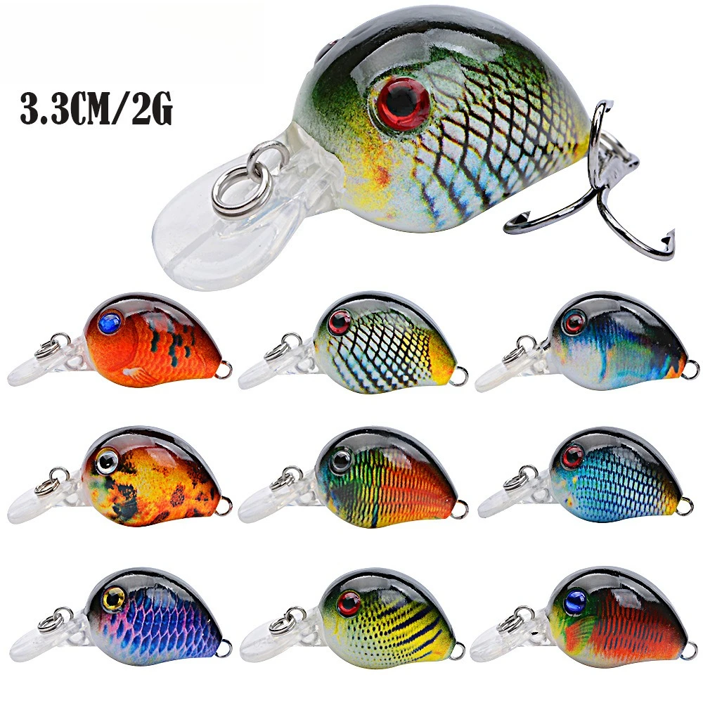 1 ou 9 Peças, 3.3CM/2G, Novo Isca Artificial para Pesca de Carpa, tipo Wobbler Crankbait, com Anzol Simples BKK, Laser, para Pesca em Rocha, Modelo Little Fat Man, Flutuante