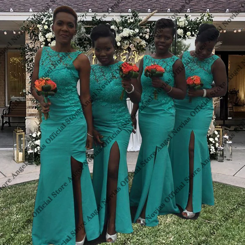 

Customized Long Green Mermaid Bridesmaid Dresses 2026 with Slit Corset Bride Maids Gowns robe demoiselle d honneur femme