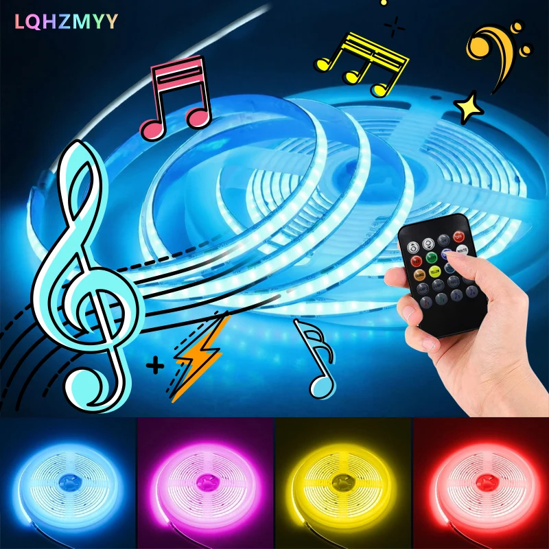 1 Roll of Color-Changing Rgb Flexible Cob Led Light Strip with a Multi-Functional Remote Control That Can Control the Color of the Lights, a Cool Led Light Strip That Can Respond to the Rhythm of Music, Suitable for Music Festivals, Stage Surprise Parties, Family Games, Tv, Computer, E-Sports, Holiday House and Bedroom Decorations