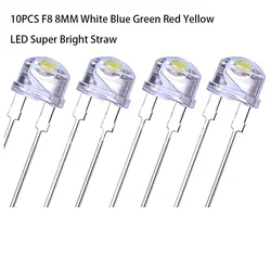 10PCS F8 8MM 0.5W 3.0-3.2V Super Bright Straw Hat Emitting Diode LED Lamp White Blue Green Red Yellow New Good Quality