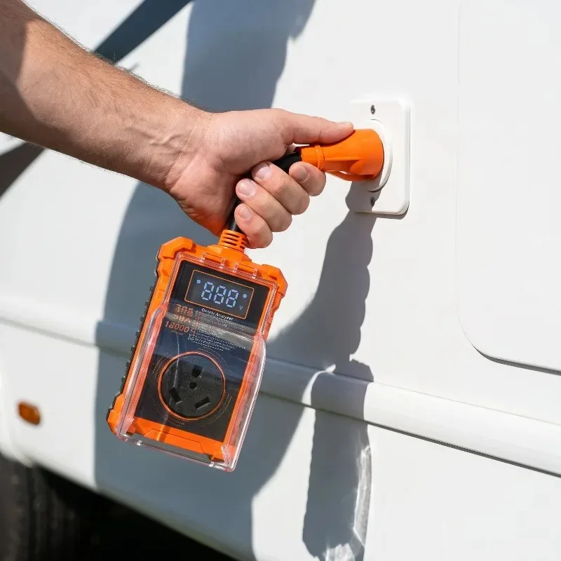 30A RV Surge Protector 18000J Waterproof Voltage Monitor Wiring Tester US Plug for Camper Trailer Power Guard