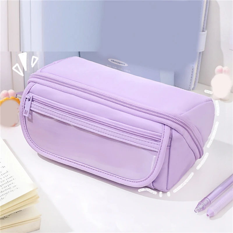 Simple Pencil Cases Bag Canvas Pen Box Pouch Double Layer Large Capacity for Girls Back to School Student Supplies Stationery