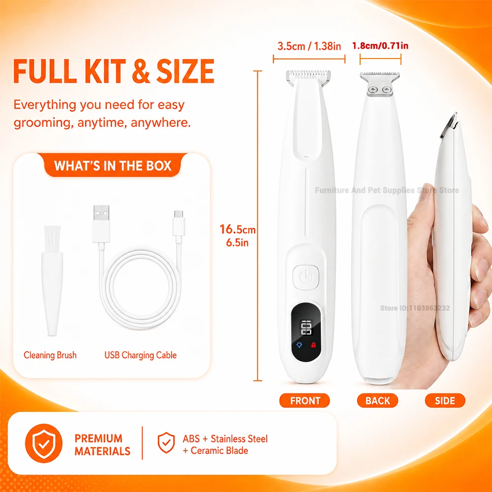 Pet Dog Electric Beauty Trimmer Waterproof Pet Foot Hair LED/UV Light Trimmer Low Noise Cat Dog Face Foot Ear Hip Claw Shaver gallery 5