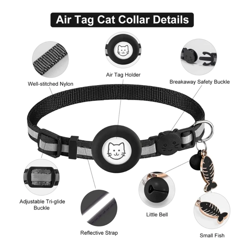 Cats Collar Breakaway Reflective Pet Collar with GPS Holder Bell for Small Cats Dogs Puppies Pet Trackers Collar Y5GB