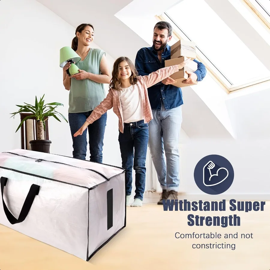 Paquete de 8 bolsas grandes y fuertes para mover con cremalleras, asas de transporte, bolsa de almacenamiento resistente al agua para ahorrar espacio, plegable y plana