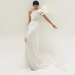 Bohemian High Split Wedding Dress Simple One Shoulder Sleeveless Customized Evening Dresses Sweep Train Special Occasion Gowns