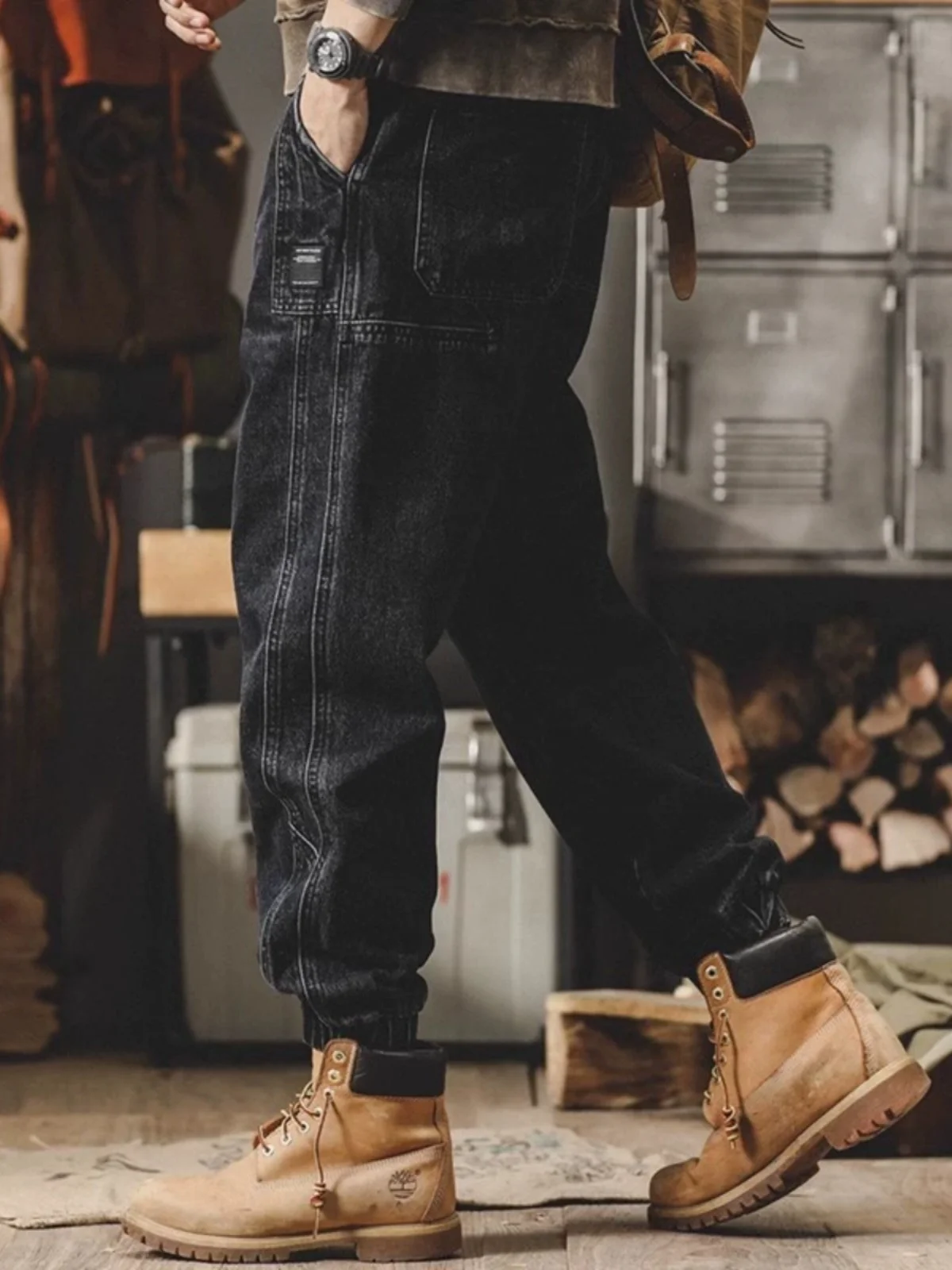 

American Sle Heavy Du Workwear Jeans Men's Spring Autumn Straight Leg Jeans Loose Large Size Cuffed Pants Casual Sle