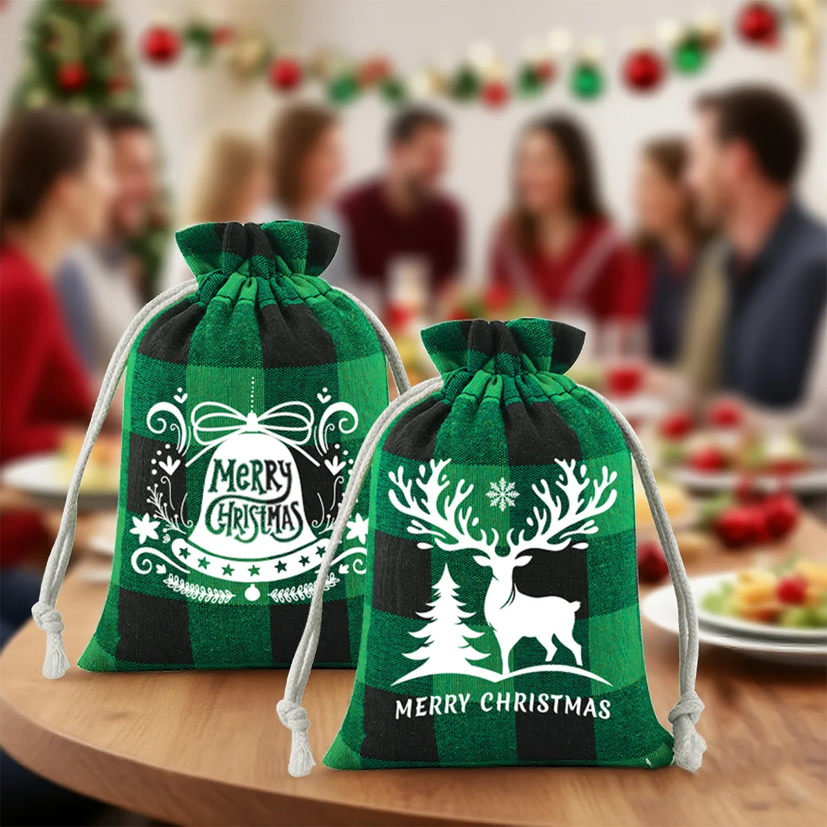 10x14 سنتيمتر عيد الميلاد منقوشة القطن الرباط الحقيبة عيد الميلاد الحلوى و كوكي كيس التخزين هدية الكريسماس حقيبة تغليف المجوهرات #4