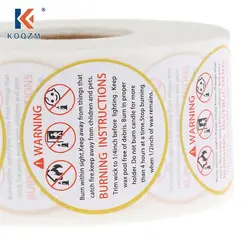 Rollo de etiquetas de advertencia para velas, 500 piezas por rollo, pegatinas de seguridad para derretir cera, impermeables, 3,8 cm