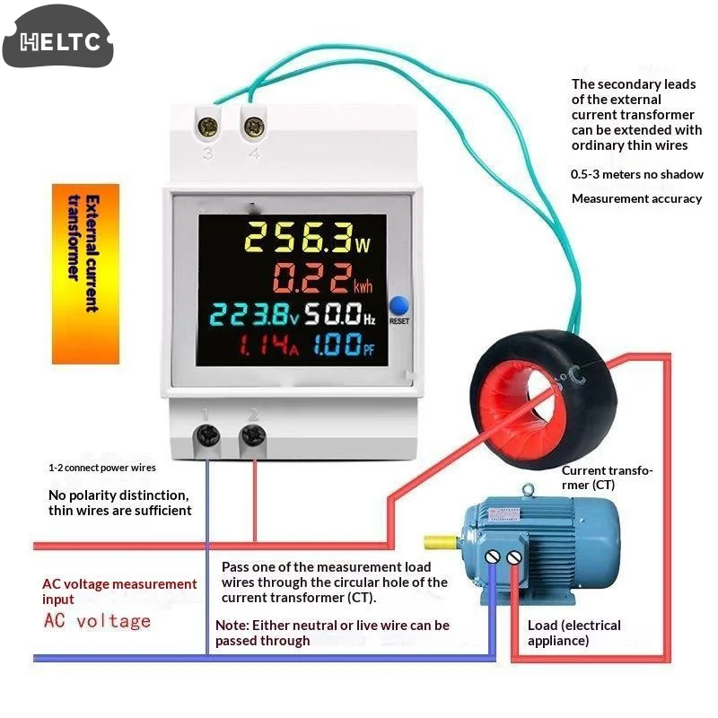 1Pcs AC250-450V AC40-300V 100A Electricity Usage Monitor Voltmeter Ammeter Watt Kwh Power Meter D52-2066 Din Rail Energy Meter