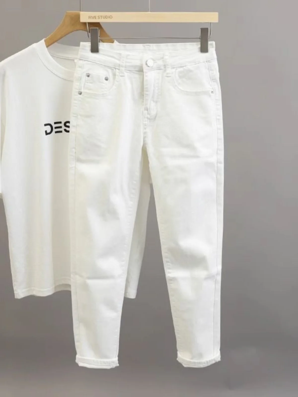 

Мужские джинсы Slim Fit длиной 7/8, эластичные, молодежные, чисто белые, универсальные, простые, летние, новинка, повседневные брюки