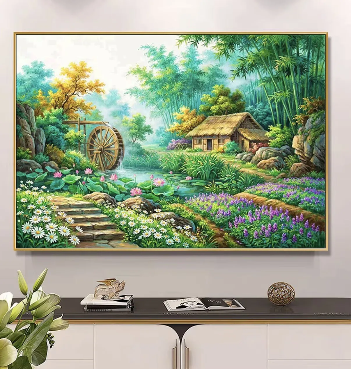

9CT 14ct Countryside Printed Kits Cross Stitch Embroidery DIY Needlework Set Crafts With Needles Threads 97 Colors