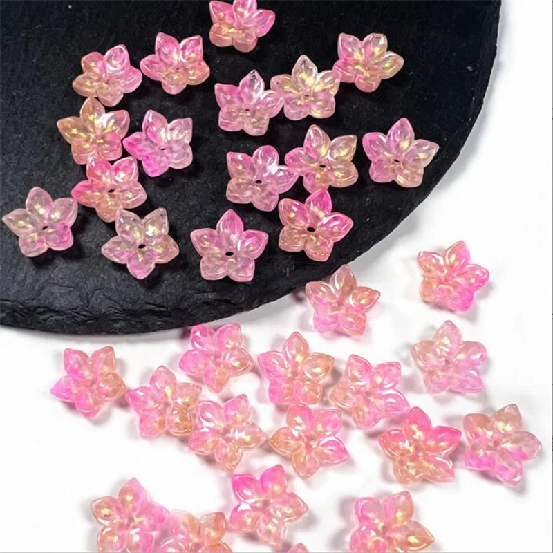 50Pcs/Lot New Creative Torus 12MM Glass Flower Beads Sakura Petals Charm Connectors Diy Earrings Hair Jewelry Making Accessories