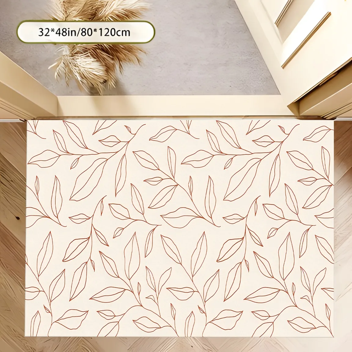 2D Large Rug, Simple Branch & Leaf Line Drawing, Refreshing Soothing Style, Living Room & Bedroom 2