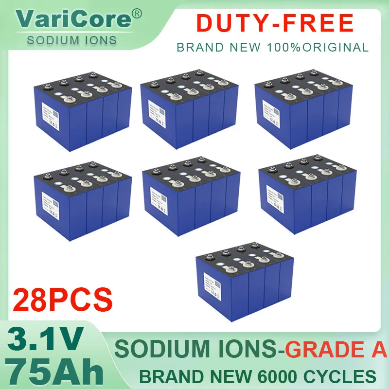 

28pcs 3.1V 75Ah Sodium-Ion battery 2.9V 20c discharge DIY 4s 12v Motorcycle Electric Car travel Solar inverter Grade A Duty-free