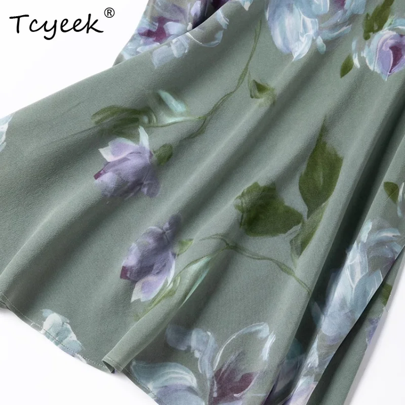 Tcyeek Letnia Kamizelka z Jedwabiu Morwowego 100%, Damska Podwójna Krepa, Wycięcie Ukośne, Nadruk, Dopasowany Krój, Kamizelka Wewnętrzna, Nowość 2025 T55741JF