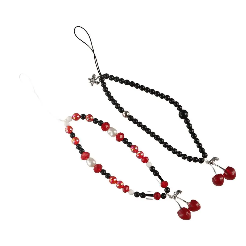 Black Cherry Beaded Mobile Phone Chain Bead Chain Hanging Cord Mobile Phone Lanyard Ornament Charms Mobile Phone Strap