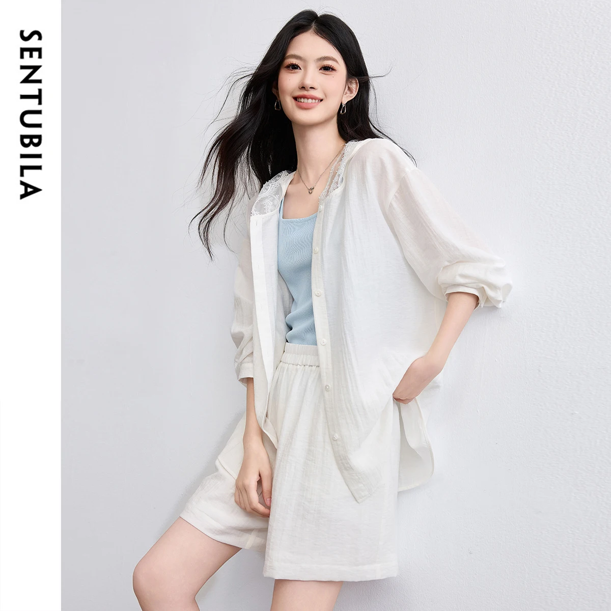 

SENTUBILA Summer Women's Linen Suit Hooded Shirt with Shorts 2 Pieces Set Outfit for Women 2025 New in Matching Sets 152ZI2024