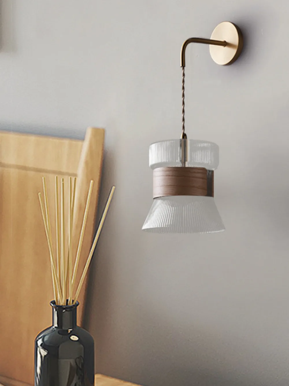 Lampada da parete in legno di noce soggiorno camera da letto comodino vetro ottone luci arredamento moderno specchi bagno articoli decorativi per la casa