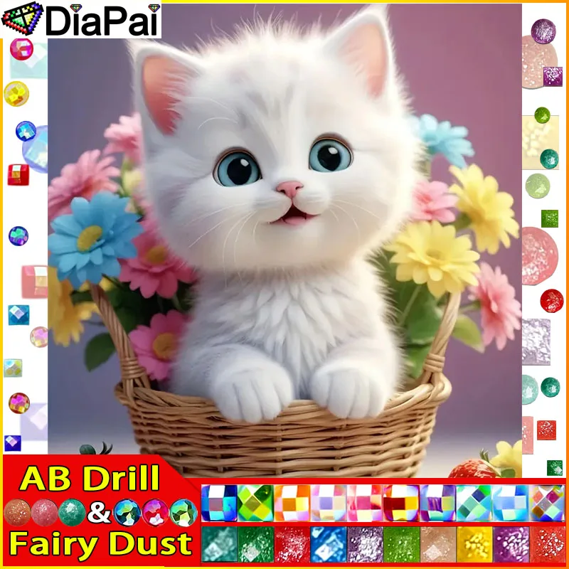 DiaPai Fairy Dust ABDiamond Stickerei „Katze Blume“ Muster DIY 5D Diamant Malerei Handarbeit Vollbohrer Malerei
