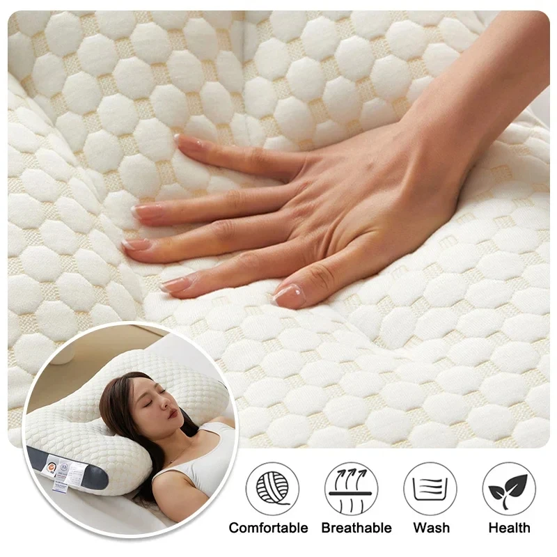 3D Neck Pillow Orthopedic To Help Sleep And Protect The Neck High Elastic Soft Porosity Washable Pillows Bedding For Hotel Goose