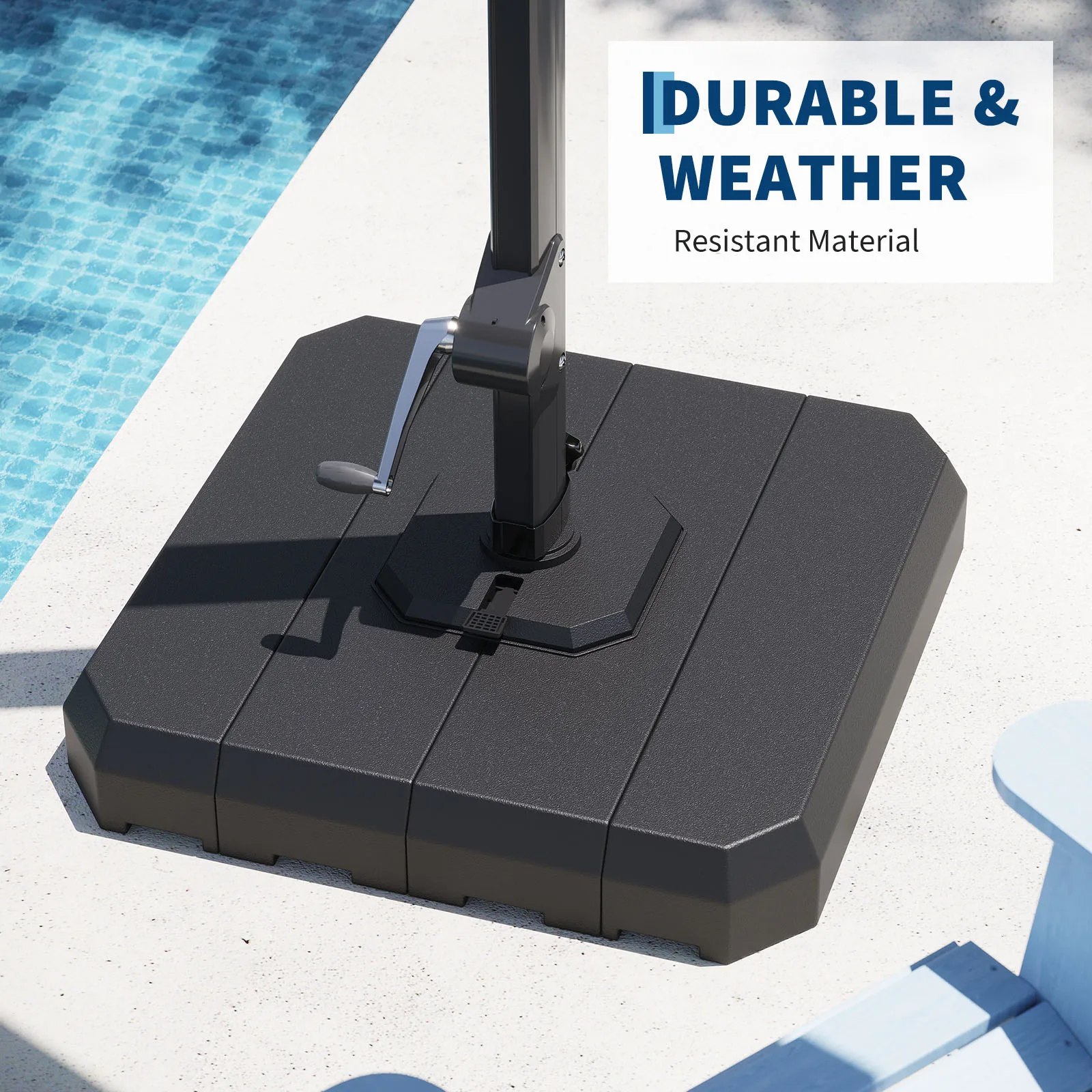 Heavy Duty 330lb Patio Umbrella Base Set – 4-Piece Assemly to 1 HDPE Cantilever Weighted Stand for 10-15FT Outdoor Garden, Deck, or Poolside Umbrellas – Fillable with Water or Sand – Weather Resistant