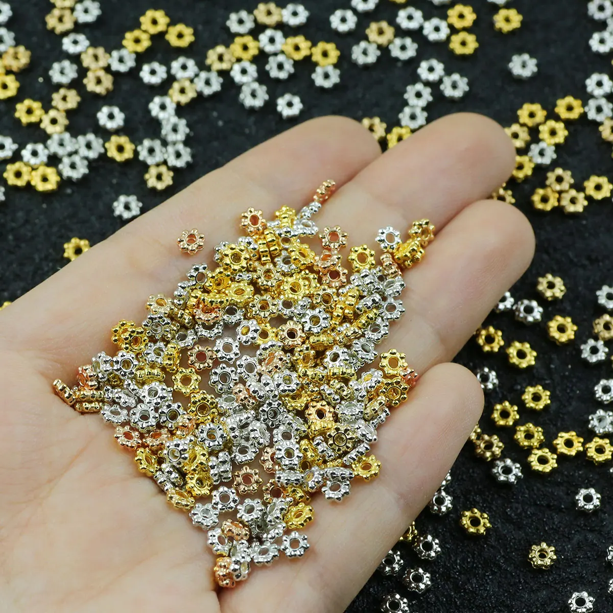 4mm 100-400pcs Alloy Snowflake Shape Metal Loose Spacer Beads For Jewelry Making Bracelets Necklaces DIY Accessories Wholesale