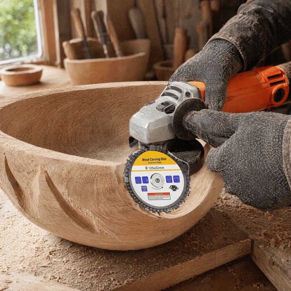 5 Inch Diameter Chain Saw Disc 14 Teeth Yellow Color Wood Carving Disc Circular Shape Grinding Whee Cutting Blade