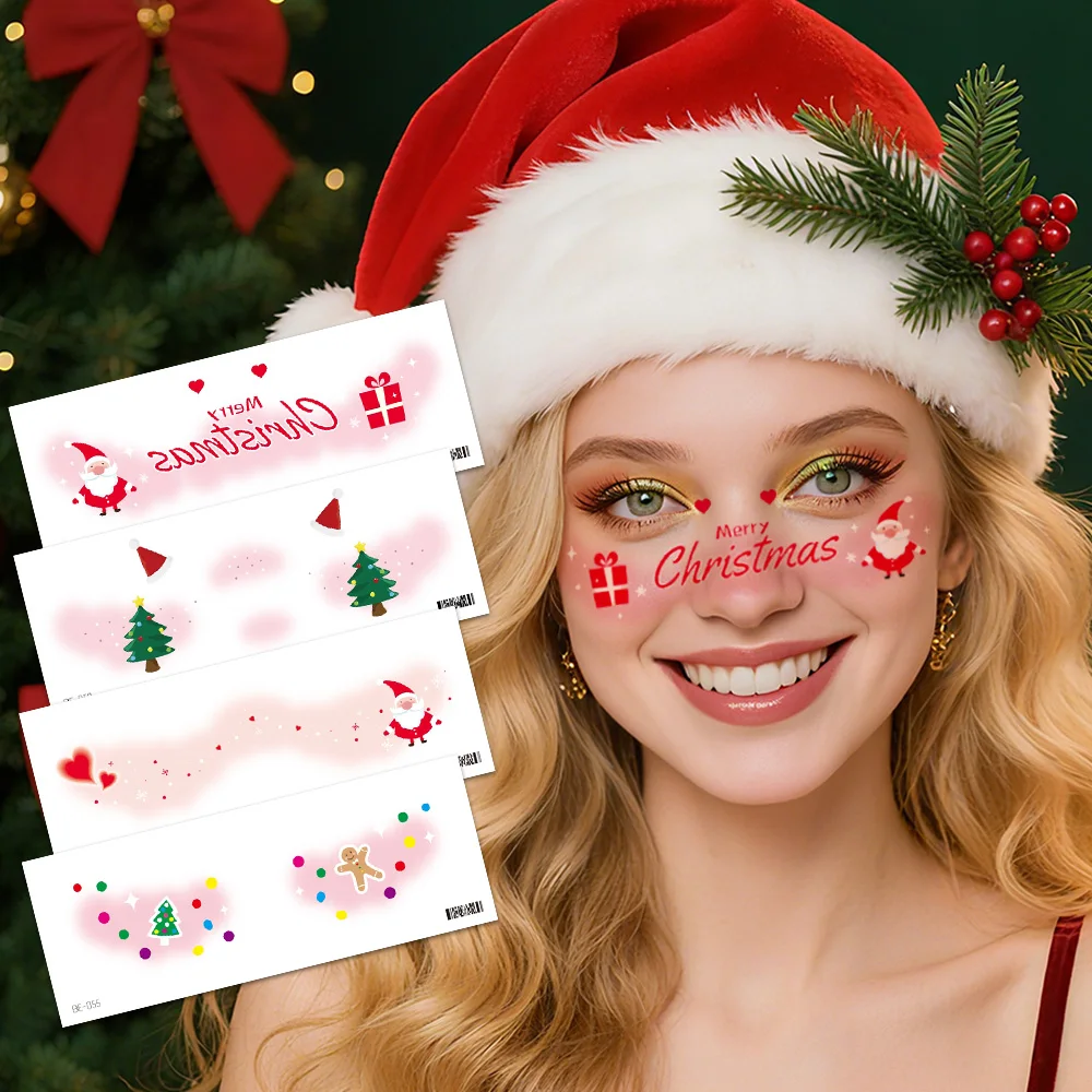 4 Sheets Christmas Temporary Tattoos for Women - Waterproof Festive Face Stickers (Snowman, Reindeer) for Party, Stocking Stuffe
