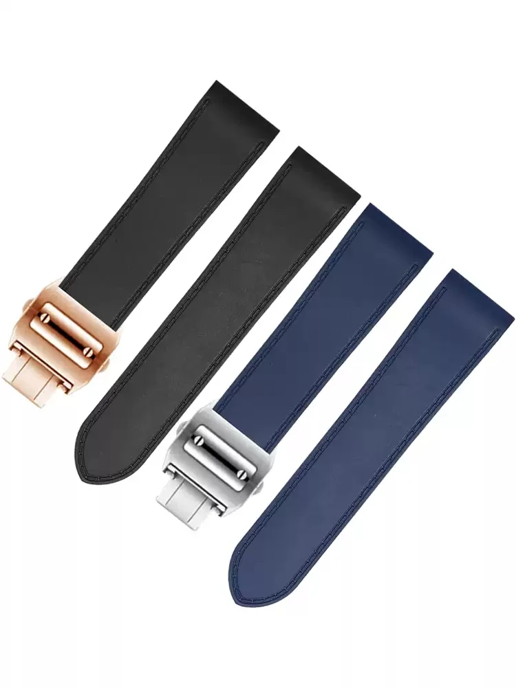 For Cartier santos100 Santos silicone rubber watch strap santos 100 Metal buckle watchband men Black soft bracelet 23mm 25mm