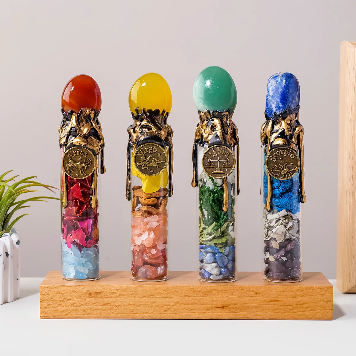 1PC Natural Crystal Zodiac Wishing Bottle, Magic Energy Healing Stone Drifting Bottle with Raw Stones, Spiritual Divination Reik view 5