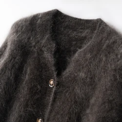 CHICUU Women 100% Cashmere Sweater V-neck Fluffy Brushed Cashmere Cardigan Autumn Winter Luxury Simple Style Cashmere Knitwear