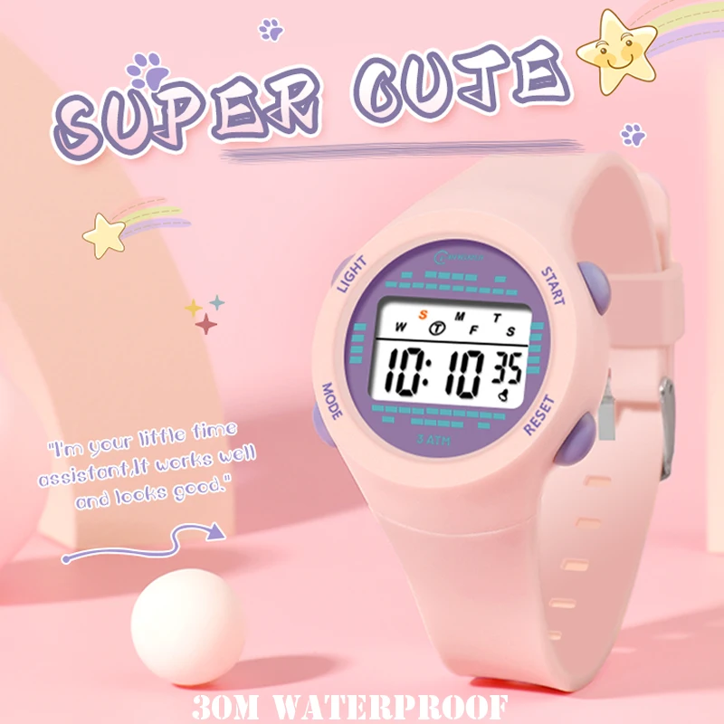 Orologio elettronico per bambini Ragazza Rosa Carino Orologio per ragazzi della scuola media 30M Impermeabile per bambini Multifunzionale SmartWatch digitale Regalo