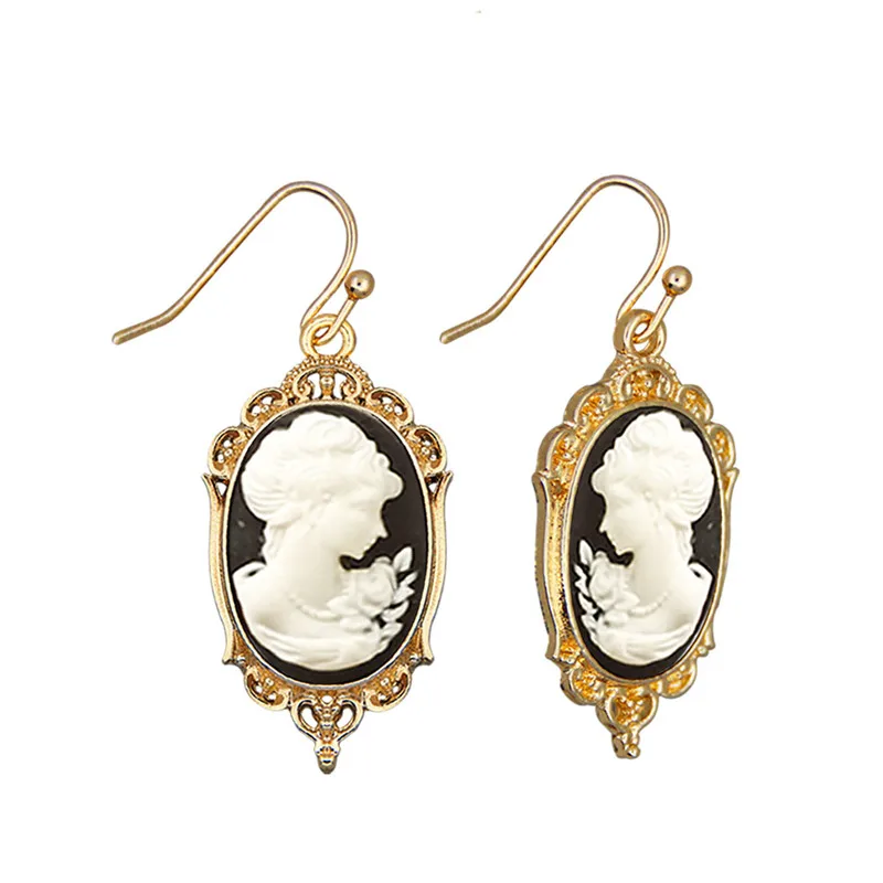 Victoria Lady Queen Cameo Earring For Women Gold Color Grey Pink Red White Bead Fashion Jewelry