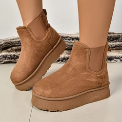 Thicken Plush Warm Snow Boots for Women Thick Sole Slip On Cotton Padded Shoes Woman Winter Chunky Platform Chelsea Ankle Boots