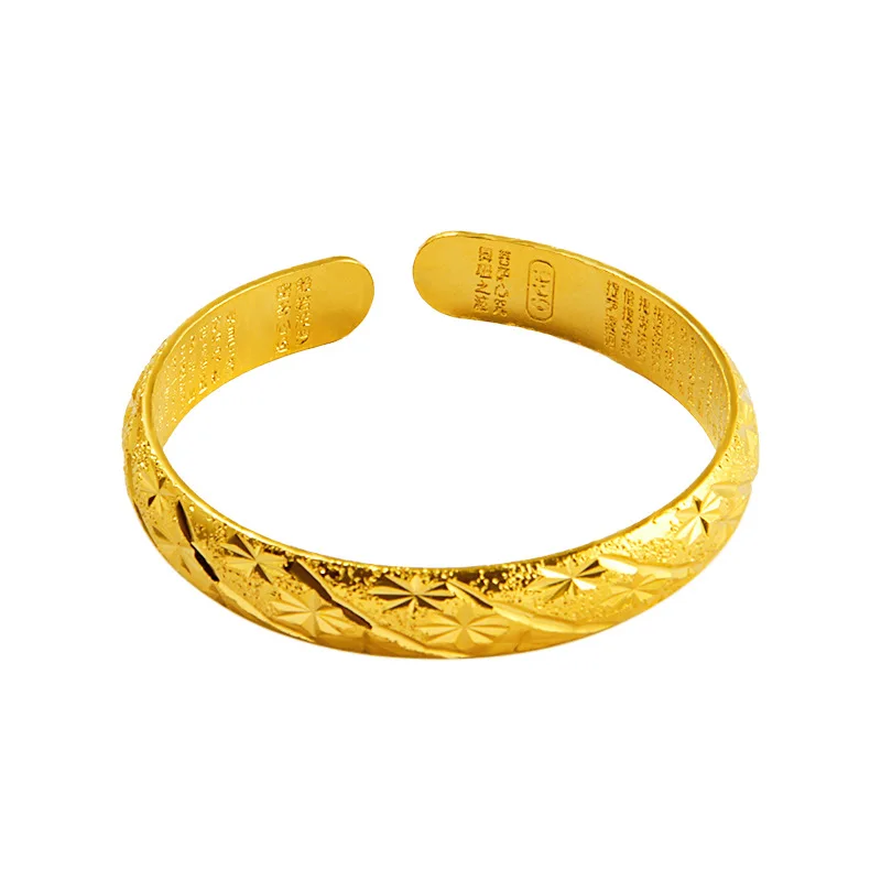 Luxury Gold Carving Gypsophila Bracelet for Women Pattern Bracelet Bangle Wedding Engagement Fine Gold Jewelry Gifts