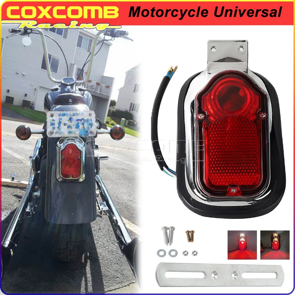 Chrome Motorcycle Tombstone Tail Brake Stop Blinker For Harley Bobber Chopper Cafe Racer Custom License Plate Taillight Bracket