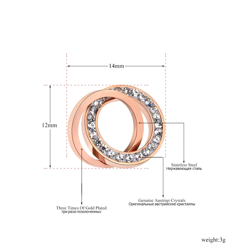 Lokaer Trendy Stainless Steel Clay Crystal Double Circles Stud Earrings Jewelry Vintage Earrings For Women Girls E19091