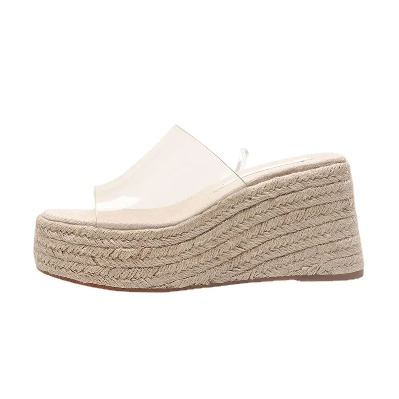 Wedges Sandals Womens Summer Slope Heeled Transparent Slippers for Women Outside Platform Slippers Ladies Shoes Plus Sizes 44