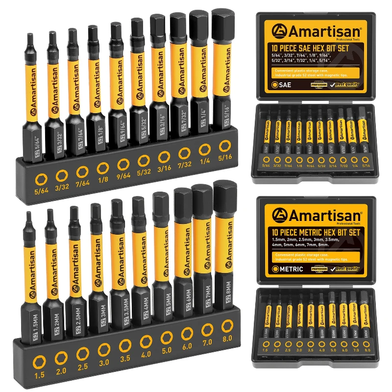 

20Pcs Hex Head Allen Wrench Power Drill Bit Set 1/4in Screwdriver S2 Steel Screw Driver Extension Adapter Security Magnetic Tips
