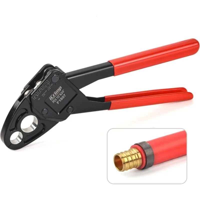 

Combo Angle Head Pex Pipe Plumbing Crimping Tool for Copper Crimp Jaw Sets 1/2" & 3/4" with Go/No-Go Crimp Gauge